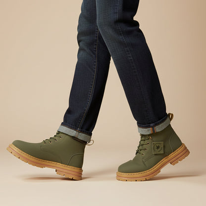 Men's boots with chunky lug sole, lace up ankle work boots