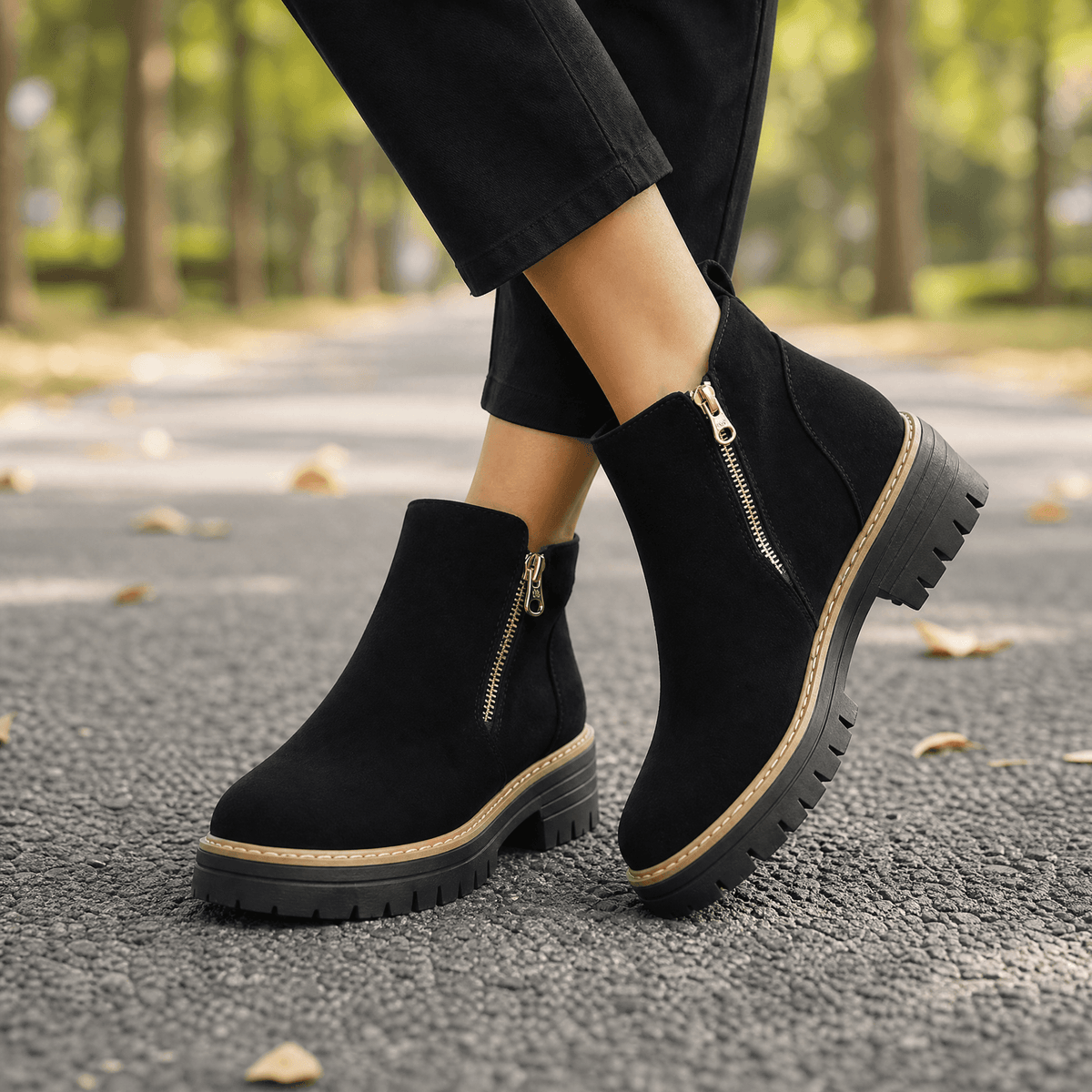 Chelsea boots for women with side zip, round toe and back pull tab