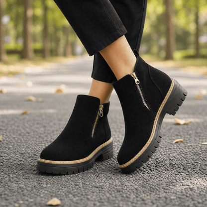 Chelsea boots for women with side zip, round toe and back pull tab