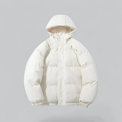 Womens puffer jacket with hood, full zip and elastic cuffs