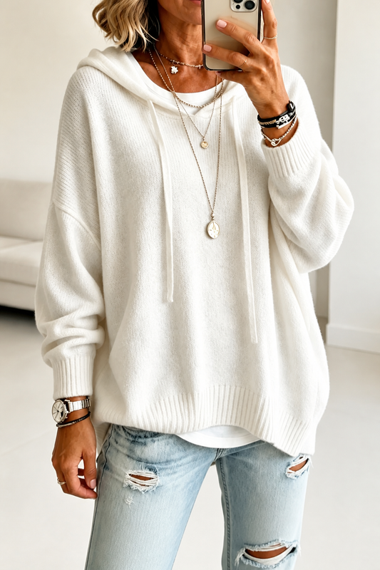 Oversized hoodies for women, drawstring knitted hooded sweater