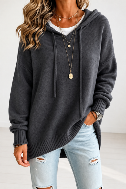 Oversized hoodies for women, drawstring knitted hooded sweater