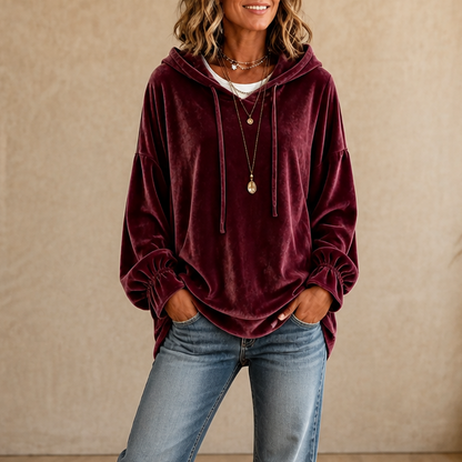 Velvet hoodies for women with ruffle cuffs and drop shoulder
