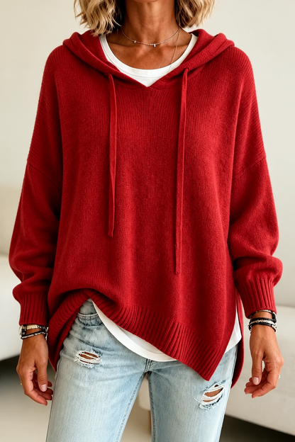 Oversized hoodies for women, drawstring knitted hooded sweater