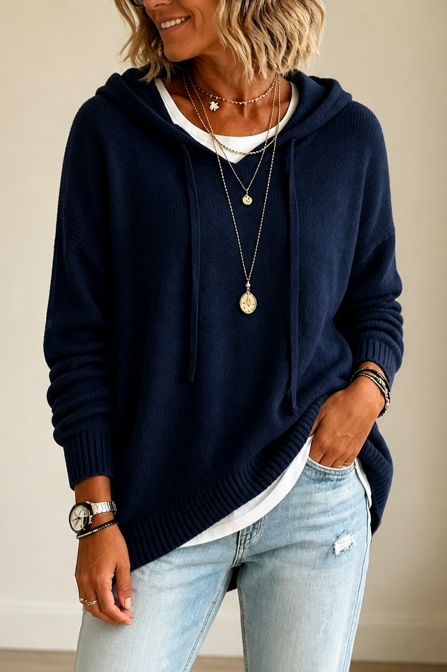 Oversized hoodies for women, drawstring knitted hooded sweater