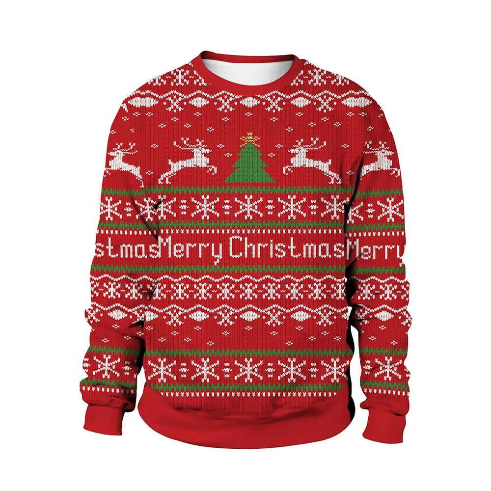 Ugly christmas sweater for men with crew neck and festive print