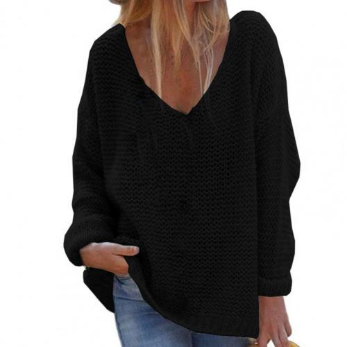 Women's sweaters, oversized V-neck pullover with long sleeves