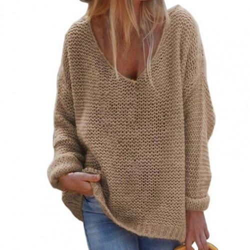 Women's sweaters, oversized V-neck pullover with long sleeves