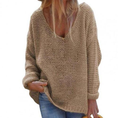 Women's sweaters, oversized V-neck pullover with long sleeves