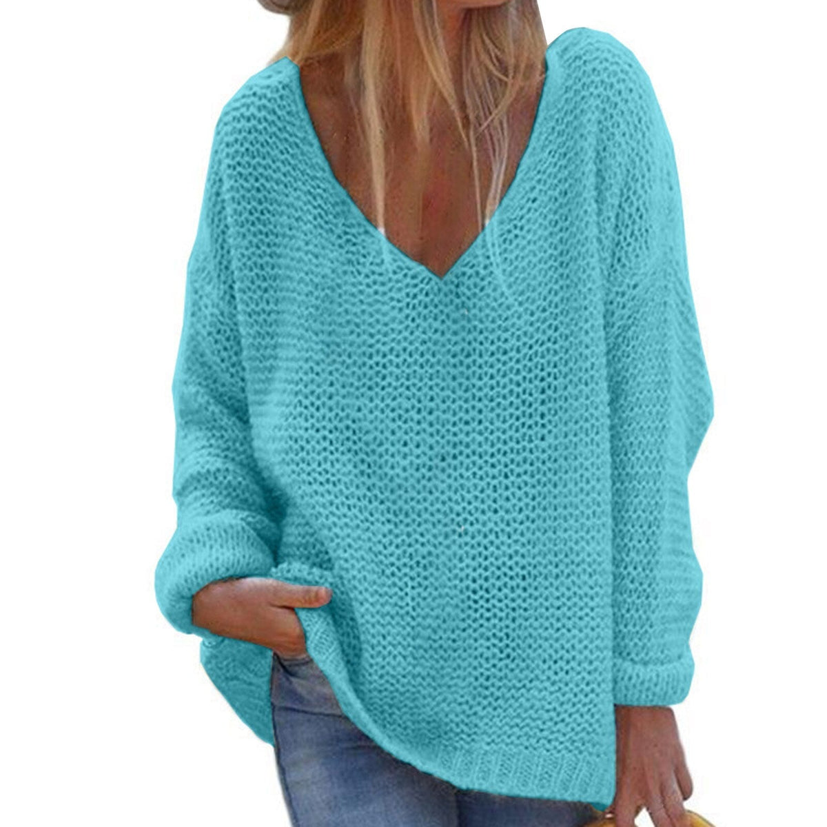 Women's sweaters, oversized V-neck pullover with long sleeves