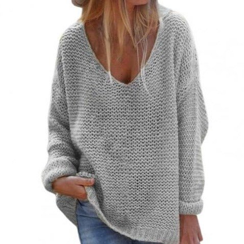 Women's sweaters, oversized V-neck pullover with long sleeves