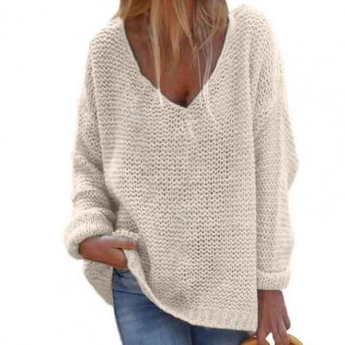 Women's sweaters, oversized V-neck pullover with long sleeves
